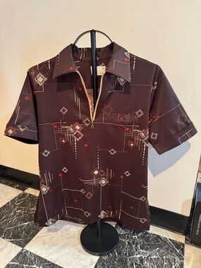 Vintage D’Gala Florida Retro Atomic Print Zip Shirt Medium Rockabilly 70s 1/4zip